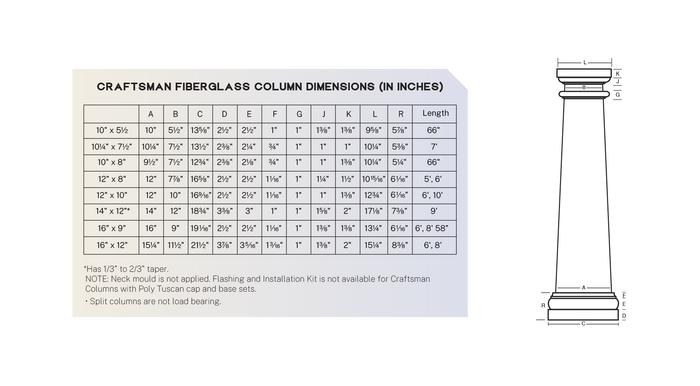 Plain Square Tapered Craftsman Fiberglass Column | Tuscan Base ...