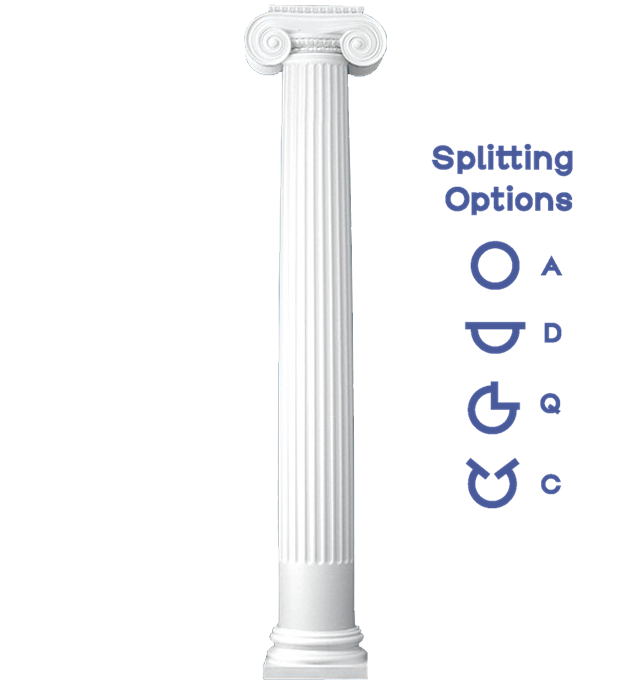 Fluted Round Tapered Column Greek Ionic Capital and Attic Base