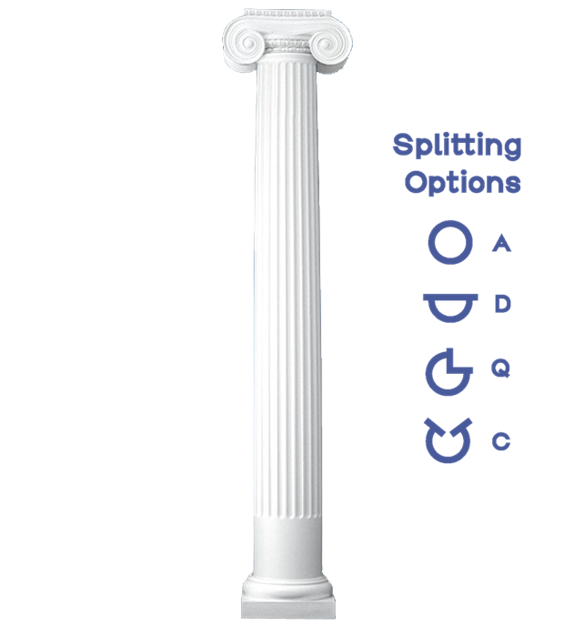 Fluted Round Tapered Column Greek Ionic Capital and Tuscan Base