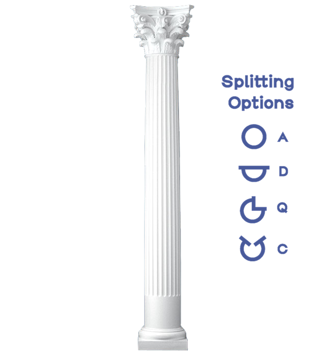 Fluted Round Tapered Column Roman Corinthian Capital and Tuscan Base