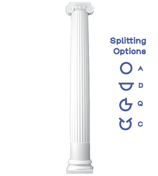 Fluted Round Tapered Column Roman Ionic Capital and Attic Base